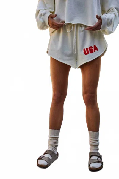 By Together French Terry Shorts With Usa Patch In Ivory In Neutral