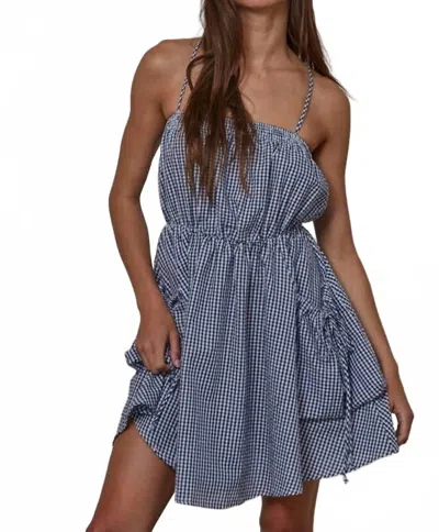 By Together Gingham Mini Dress In Navy Ivory In Blue