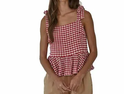By Together Gingham Print Square Neck Peplum Top In Red In Multi