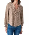 By Together Gingham Ruffled Blouse In Brown In Neutral