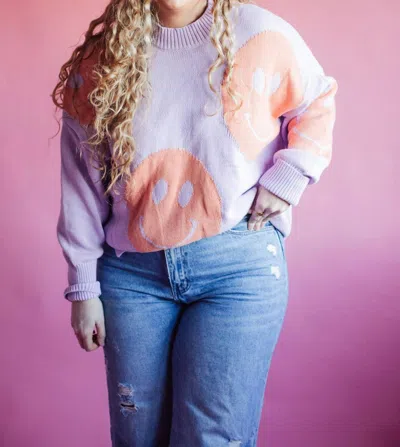By Together Happy Days Sweater In Lavender Multi In Purple