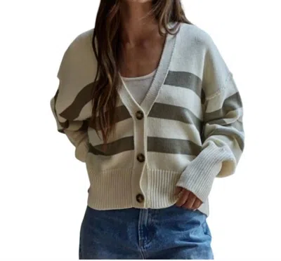 By Together Irena Cardigan In Cream/olive In White