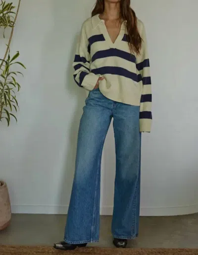By Together Irene Pullover Stripe Sweater In Cream Navy In Multi