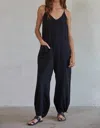 BY TOGETHER IRIE COTTON GAUZE V-NECK OVERSIZE WIDE LEG JUMPSUIT IN BLACK