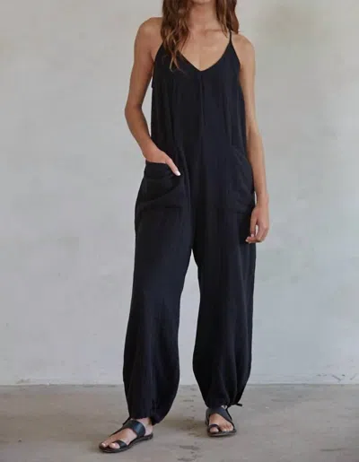 By Together Irie Cotton Gauze V-neck Oversize Wide Leg Jumpsuit In Black