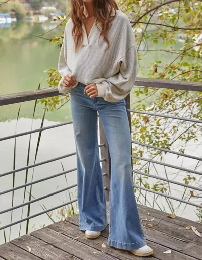 By Together Ivy League Pullover Top In Cream Taupe In Multi