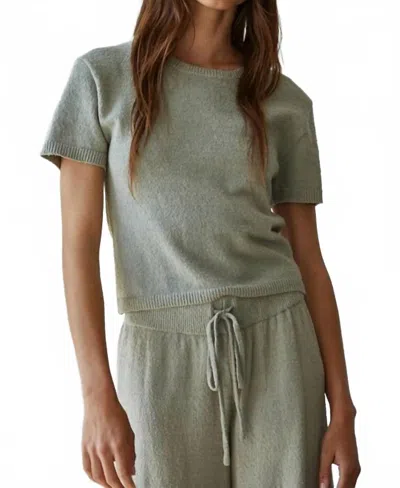 By Together Jillian Short Sleeve Crop Knit Sweater In Dusty Sage In Green