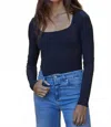 By Together Juniper Square Neck Bodysuit In Black In Blue