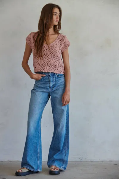 By Together Kendra Crochet Knit Top In Natural In Pink
