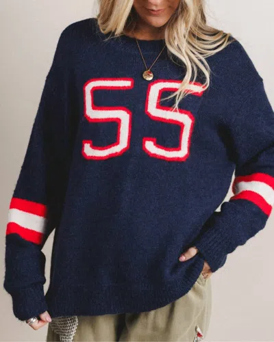 By Together Kennedy Varsity Sweater In Navy/ Red In Blue