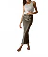 By Together Kimberly Satin Skirt In Olive In Gray