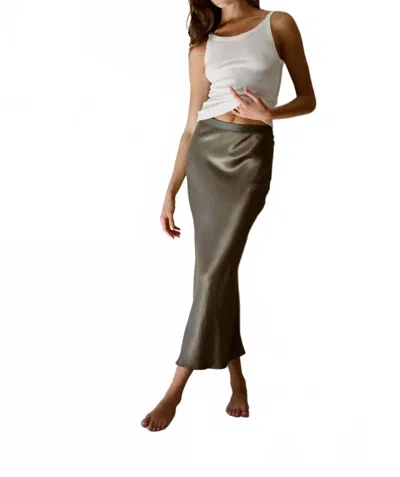 By Together Kimberly Satin Skirt In Olive In Gray
