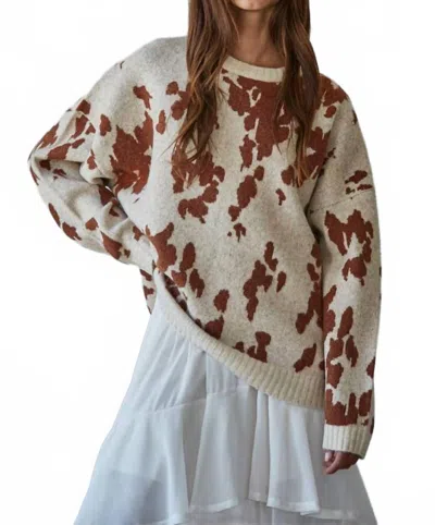 By Together Knit Animal Pattern Detail Sweater Top In Natural Camel In Multi