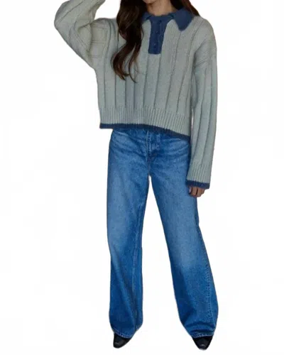 By Together Knit Collar Pullover Sweater In Taupe/ Blue In Multi