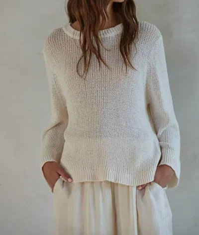 By Together Knit Cotton Crew Neck Long Sleeve Sweater Top In Cream In White