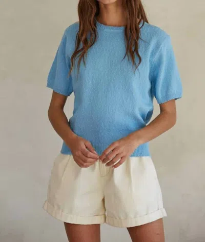 By Together Knit Cotton Crew Neck Short Sleeve Top In Sky Blue
