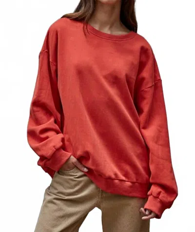 By Together Knit Cotton Pullover Top With Patch Work In Dusty Red In Brown