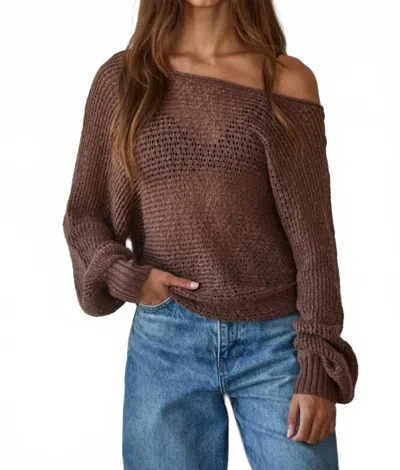 By Together Knit Crochet Round Neck Long Sleeve Sweater In Chocolate In Brown