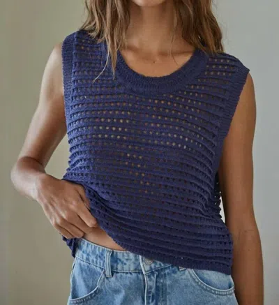 By Together Knit Crocheted Sleeveless Sweater In Midnight Blue