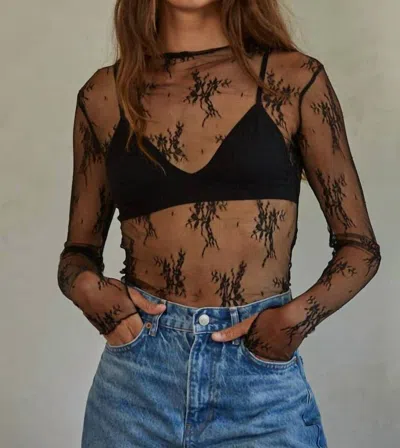 By Together Knit Jacquard Lace Mock Neck Top In Black
