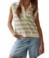 By Together Knit Open Collar Neck Sleeveless Top In Cream Black In Neutral