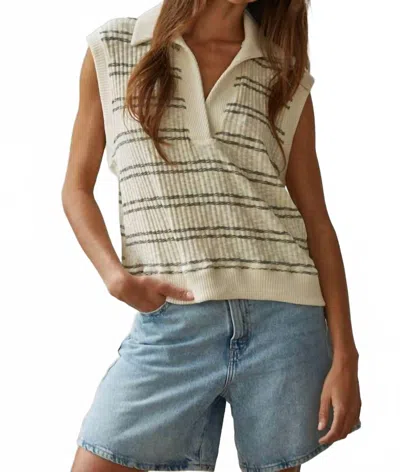 By Together Knit Open Collar Neck Sleeveless Top In Cream Black In Neutral