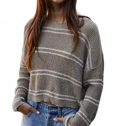 By Together Knit Polyester Double Striped Long Sleeve Top In Burnt Olive / Cream In Gray