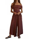 By Together Knit Polyester Spandex Off The Shoulder Jumpsuit In Rust In Brown