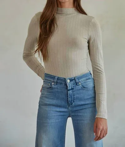 By Together Knit Ribbed Mock Neck Fitted Top In Stone In White