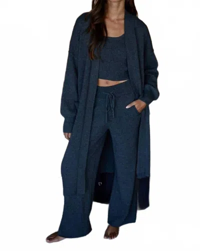 By Together Knit Ribbed Open Front Long Sleeve Duster Cardigan In Charcoal In Blue