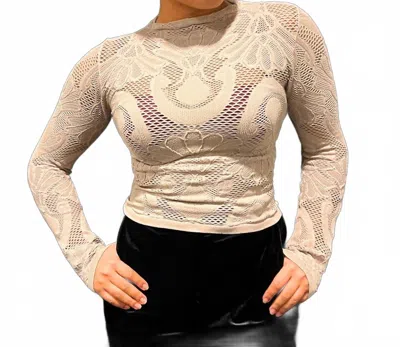 By Together Knit Seamless Jacquard Mock Neck Top In Stone In White