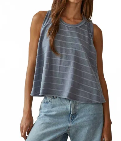 By Together Knit Striped Round Neck Sleeveless Tank Top In Denim In Gray