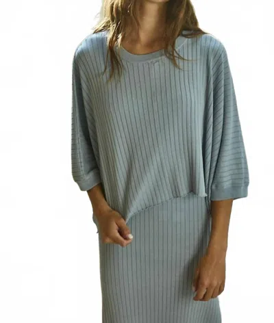 By Together Knit Sweater Boxy Short Sleeve Top In Blue Grey In Gray