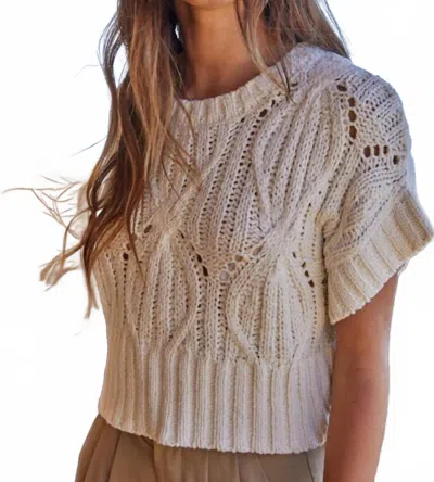 By Together Knit Sweater Crochet Round Neck Short Sleeve Top In Cream In Neutral