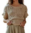 By Together Knit Sweater Crochet Round Neck Short Sleeve Top In Taupe In Gray