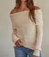 By Together Knit Sweater Off Shoulder Long Sleeve Top In Ivory In Multi
