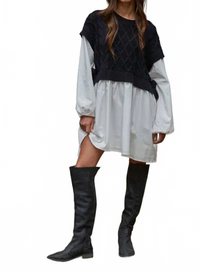 By Together Knit Sweater Shirt Flare Mini Dress In Black/white