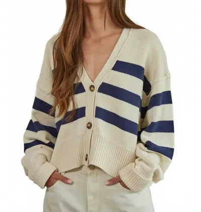 By Together Knit Sweater Striped Button Down Cardigan In Black/off-white In Multi