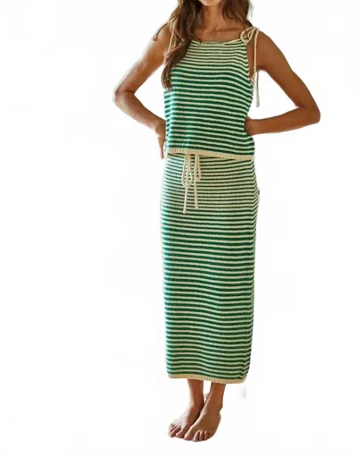 By Together Knit Sweater Striped Midi Skirt In Green Natural In Multi