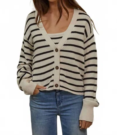By Together Knit Sweater Striped V-neck Cardigan In Natural Black In Neutral