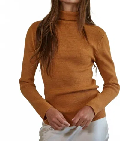 By Together Knit Sweater Turtle Neck Top In Camel In Red
