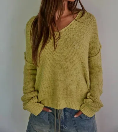 By Together Knit Sweater V-neck Long Sleeve Top In Dusty Yellow In Multi