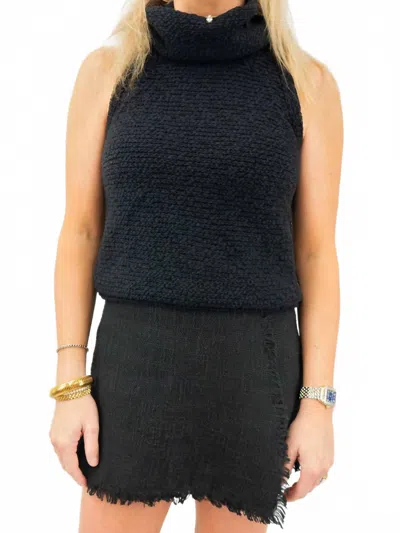 By Together Knit Turtleneck Sleeveless Sweater In Black In Animal Print
