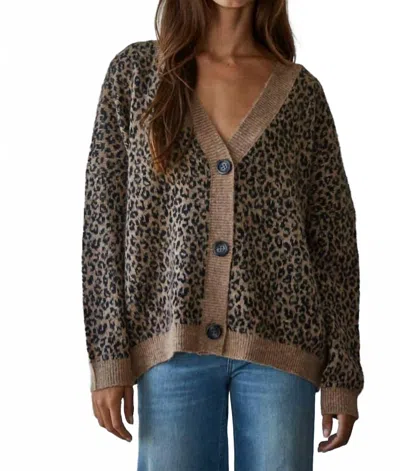 By Together Knit V-neck Animal Print Sweater Cardigan In Mocha Black In Multi