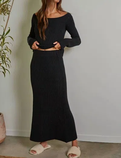 By Together Knit Waist Flare Midi Skirt In Black