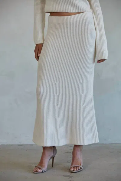 By Together Knit Waist Flare Midi Skirt In Cream In White