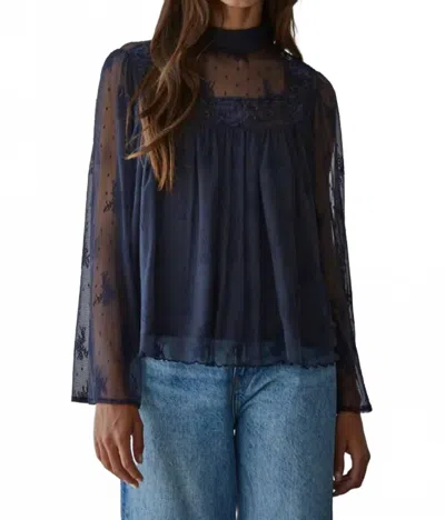 By Together Lace Bell Sleeve Top In Navy In Blue