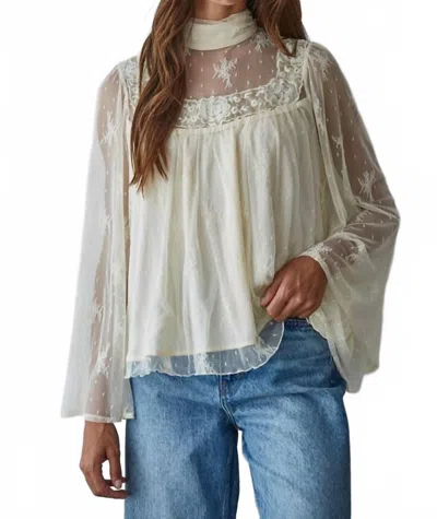 By Together Lace Mock Neck Bell Sleeve Top In Cream In Burgundy