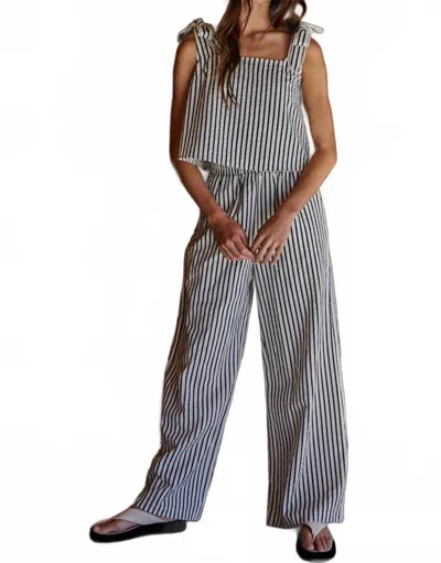 By Together Lapis Striped Crop Top Woven In Ivory Denim In Blue