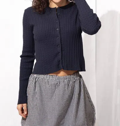 By Together Lena Cable Knit Cardigan Top In Navy Blue